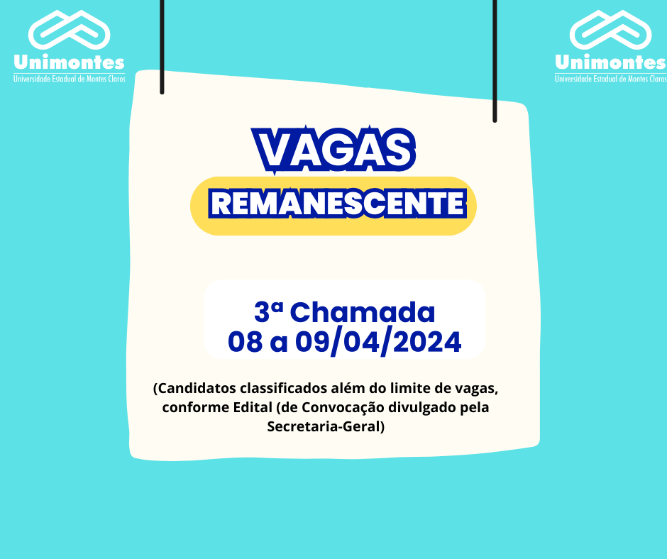 3ª CHAMADA – EDITAL 1/2024 PARA PREENCHIMENTO DE VAGAS REMANESCENTES DO VESTIBULAR 1/2024